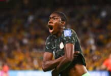 Asisat Oshoala of Nigeria celebrates after scoring a goal during the FIFA Women's World Cup